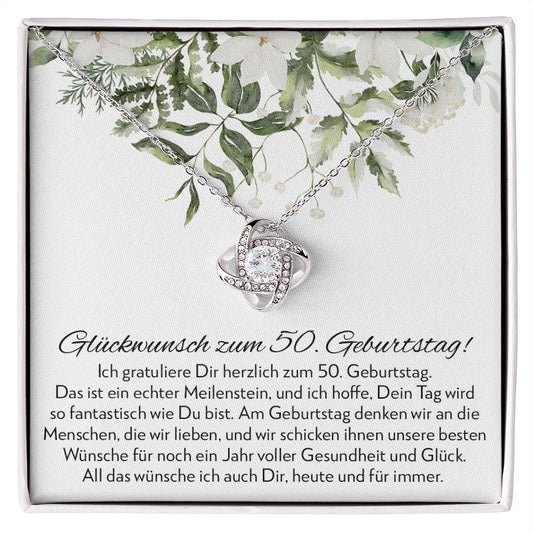 Besonderer Meilenstein - Geschenk zum 50. Geburtstag für eine Frau - Halskette Liebesknoten