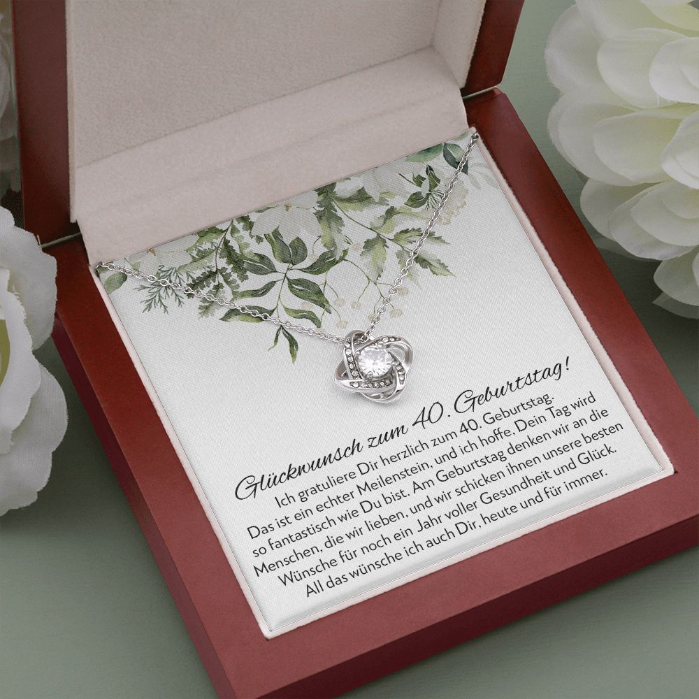 Besonderer Meilenstein - Geschenk zum 40. Geburtstag für eine Frau - Halskette Liebesknoten