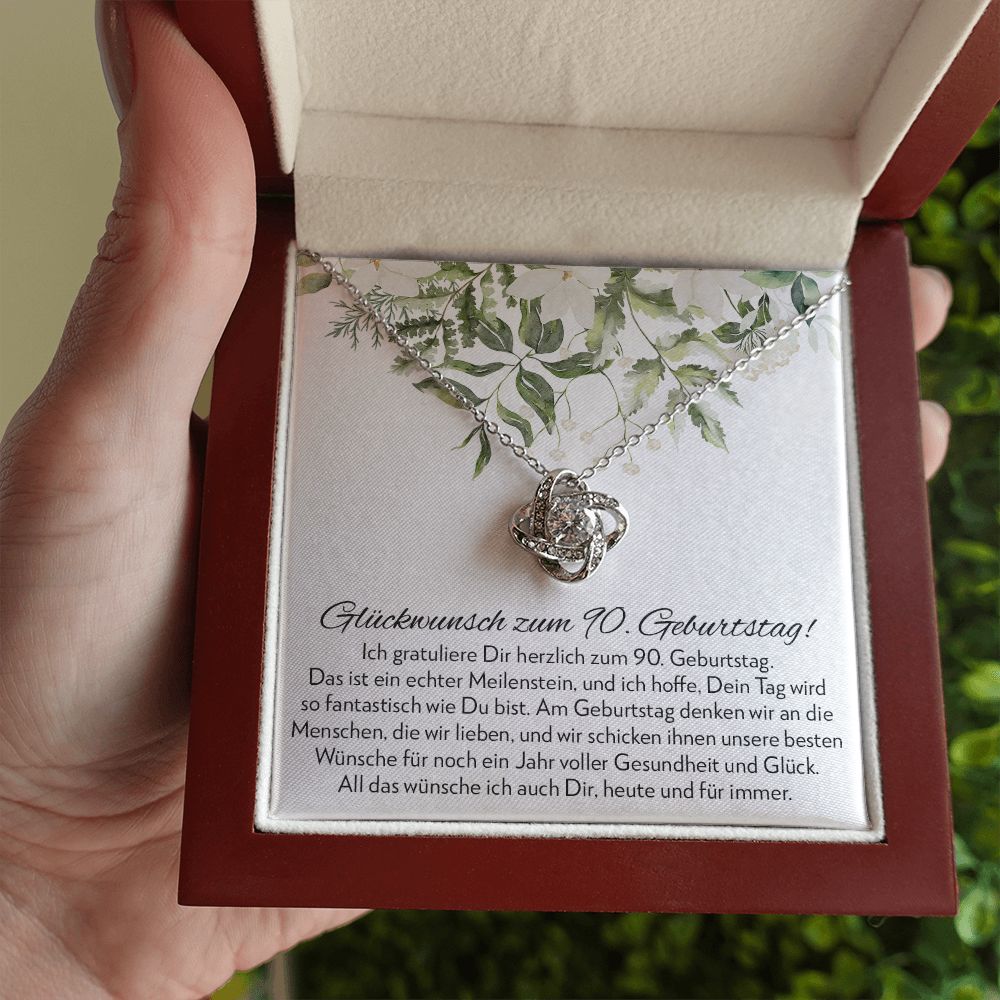 Besonderer Meilenstein - Geschenk zum 90. Geburtstag für eine Frau - Halskette Liebesknoten