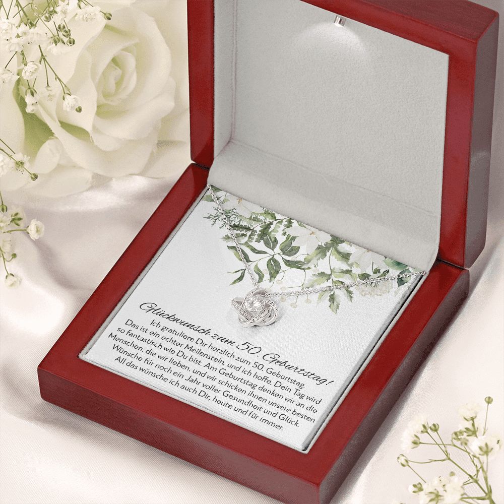 Besonderer Meilenstein - Geschenk zum 50. Geburtstag für eine Frau - Halskette Liebesknoten