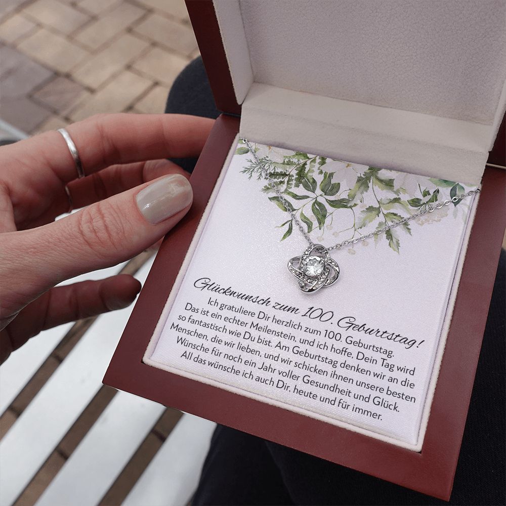 Besonderer Meilenstein - Geschenk zum 100. Geburtstag für eine Frau - Halskette Liebesknoten