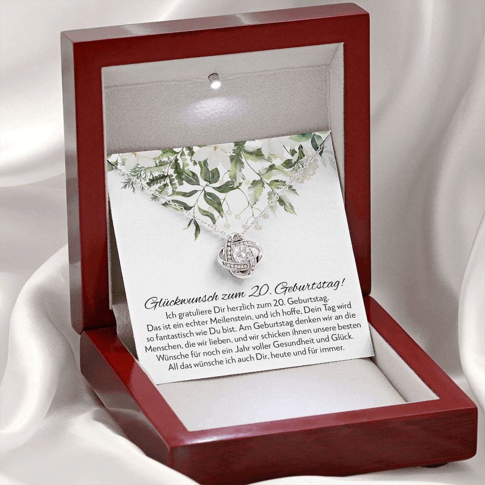 Besonderer Meilenstein - Geschenk zum 20. Geburtstag für eine Frau - Halskette Liebesknoten