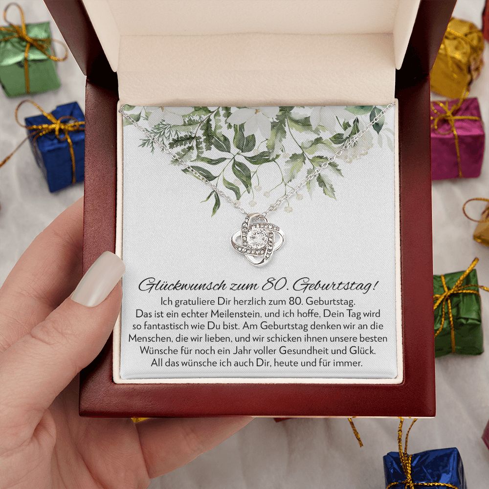 Besonderer Meilenstein - Geschenk zum 80. Geburtstag für eine Frau - Halskette Liebesknoten